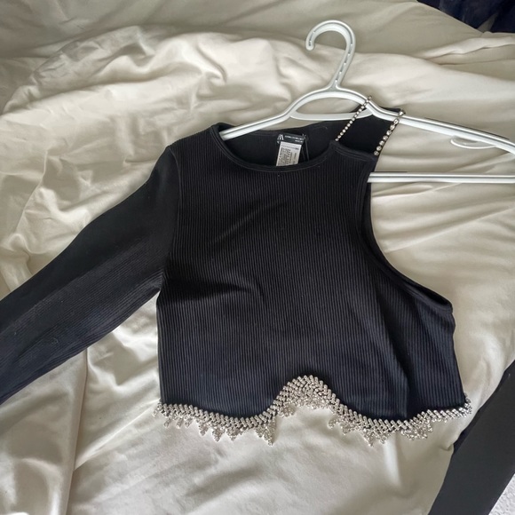 Zara Limitless One Sleeve Sparkly Top - Picture 2 of 4